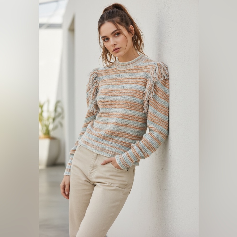 NWT Ulla Johnson Arquette Fringe detail Sweater in Lily Size M - Picture 3 of 16